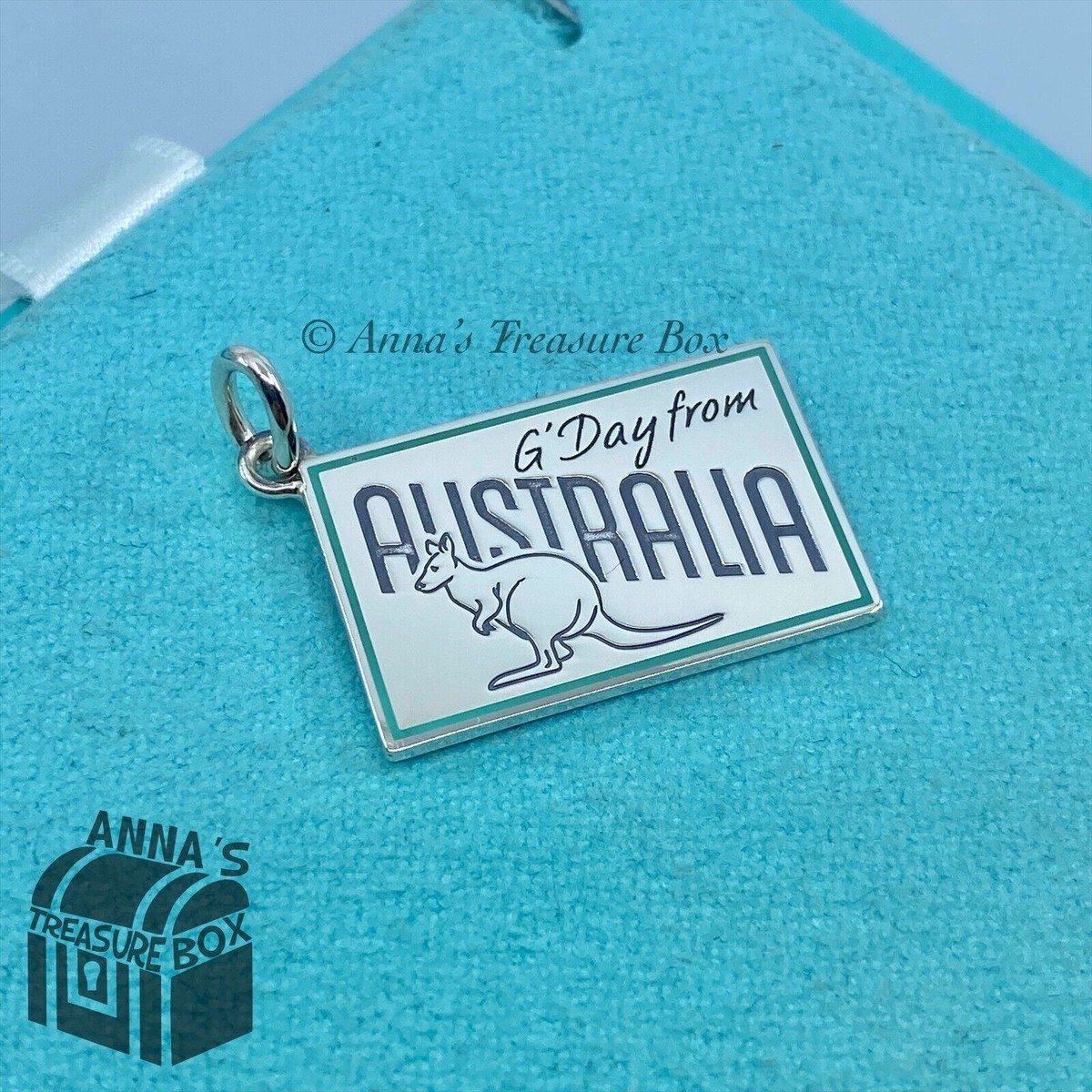 Tiffany & Co. 925 Silver Blue Enamel Australia Postcard Charm (Box