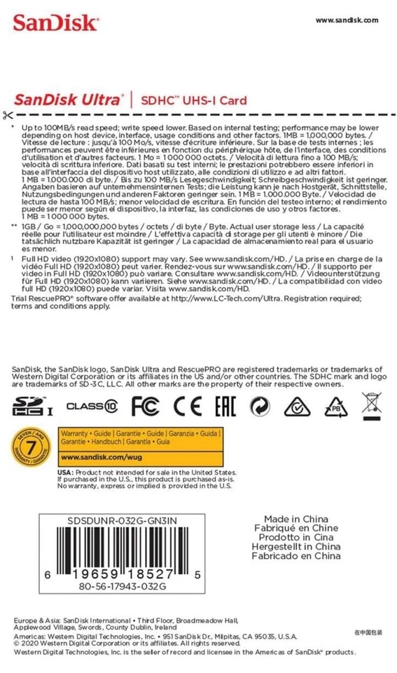 32GB Ultra 100MBs Sandisk SDHC Memory Card - Image 2 of 4