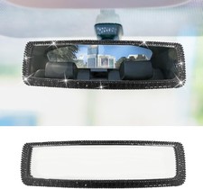 Car Rear View Mirror, Clip-On Rhinestone Car Rearview Mirror with Crystal-Black