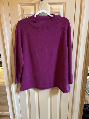 Eileen Fisher Womens Sweater L Magenta Raspberry Pink Cashmere Wool Mock Neck