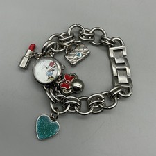 Disney Minnie Mouse Womens Watch 22mm MOP Charms Silver Tone New Battery 7.75"