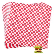 200 Sheets Red White Checkered Food Wrapping Paper, Waxed Deli Basket Liner