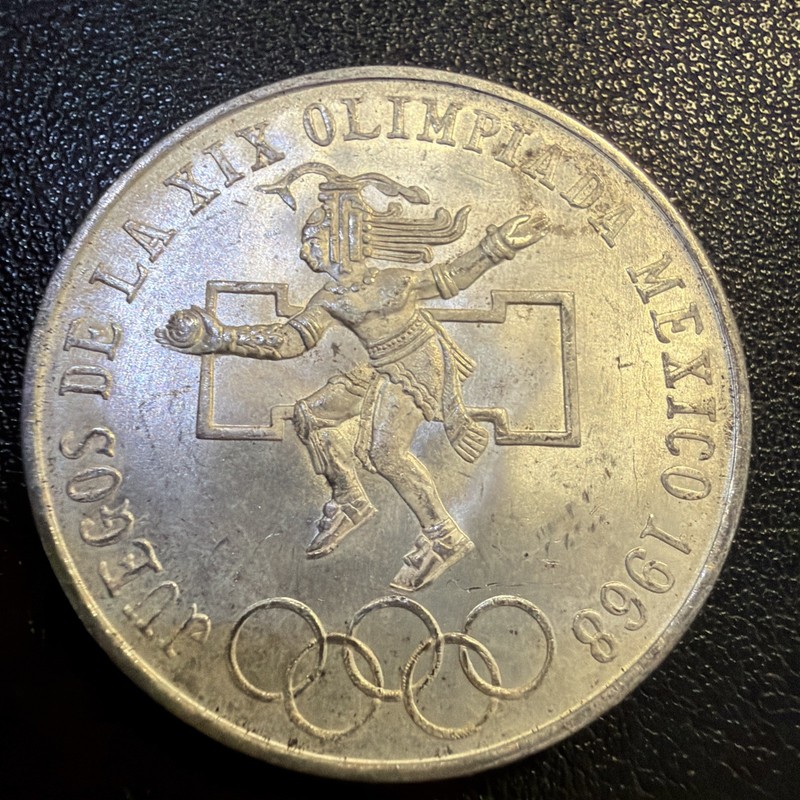 1968 MEXICO CITY OLYMPICS SILVER 0.720 LEY 25 PESOS COIN Br75