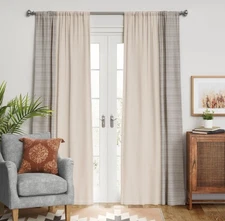 Threshold Black Stripe Border Blackout Cream Single Curtain Panel 50" x 84" T67