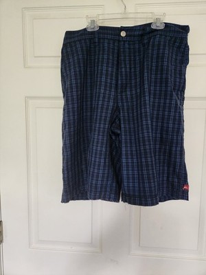 Quicksilver Men's Bue Plaid  Cotton Flat Shorts Size 32