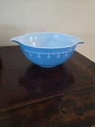 Vintage PYREX Snowflake Blue Garland Cinderella Mixing Bowl #442, Chip