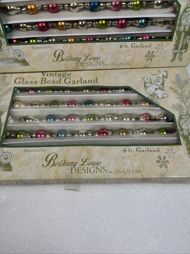 2 Boxes Bethany Lowe Vintage Glass Bead Garland 6ft Each Jewel Tones In Orig Box - Image 3 of 4