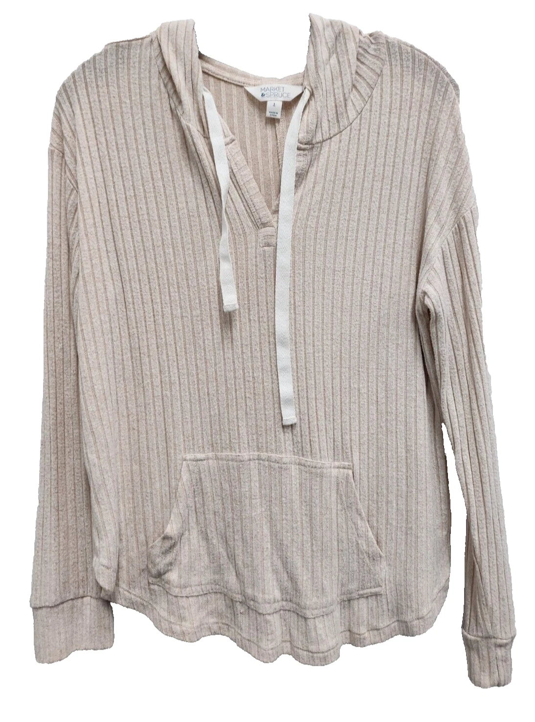 Market & Spruce Stitch Fix Womens Hoodie Small Cream Ribbed Knit Pullover Casual