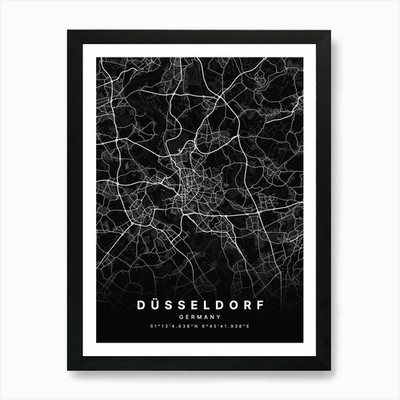 Dusseldorf Germany Black Map Art Pr Framed Wall Art Poster Canvas Print Picture