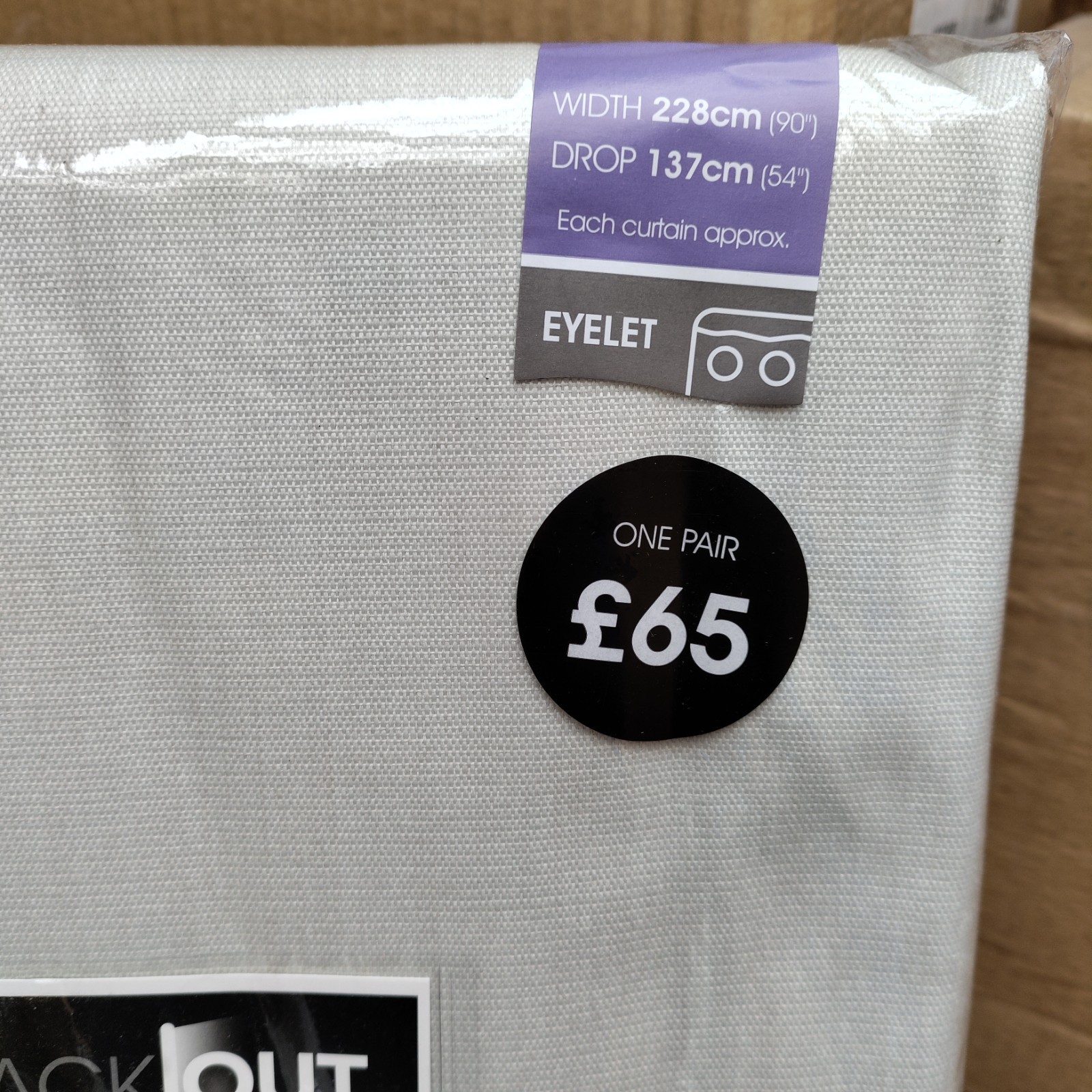 Dunelm Blackout Curtains Pair Cream Eyelet Heading  66 x 90 or 90 x 54 inch drop