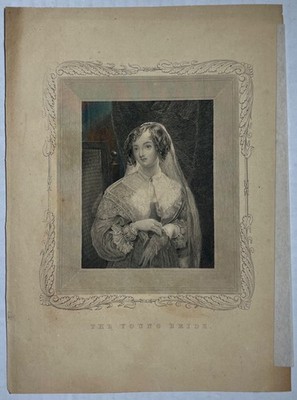 Antique 1840s-1860s Steel Engraving Print The Young Bride Victorian Fashion Art