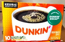 Dunkin' Decaf Medium Roast Coffee K-Cup Pods 10-count box.
