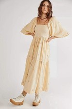 Free People Dahlia Flower Embroidered Cottagecore Cream Spring Maxi Dress S