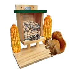 Wooden Squirrel Feeder, Corn Cob Holder, Green Top, Chipmunk House, Nuts Bar