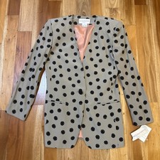 NWT Vtg EVAN PICONE Sz 6 BLAZER Black Taupe Polka Dot Suit Jacket Shoulder Pad