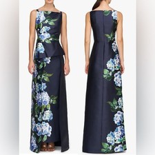 NWOT Kay Unger Barbara Floral Sleeveless cape navy Gown Sz 2