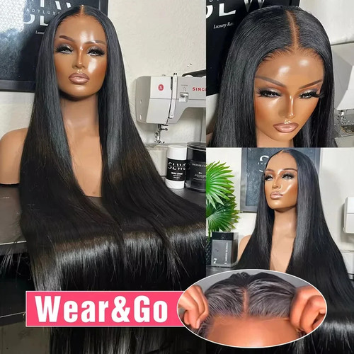 No Silk Human Hair 30 Inch HD Lace Wigs Straight 5x5 4x4 Glueless Closure - Picture 11 of 21