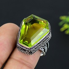 Peridot Gemstone Handmade 925 Sterling Silver Jewelry Ring Size 8.5 o610