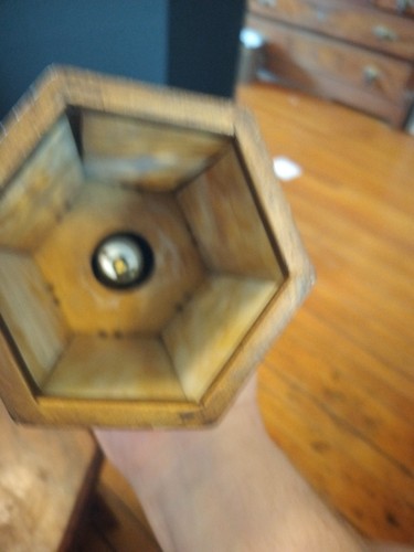 Antique Slag Glass Hexagon Brass Filigree Porch Pendant Chandelier Painted Wow! - Picture 12 of 14