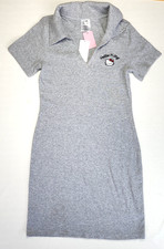 HELLO KITTY dress v neck collar short sleeve body-con knee length gray New Sz M