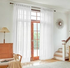 2 Panels White Tulle Semi Sheer Curtains 150x96 Back Tab Window Drapes