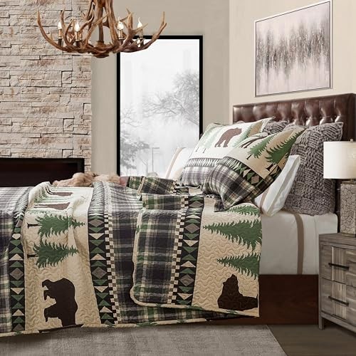 Cabin Bear Quilts Größe leichte rustikale Tagesdecke Full/Queen Kaffee Grün - Bild 3 von 7