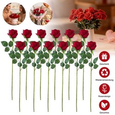 12x Samtige Künstliche Rosen mit Stiel für Wohnzimmer Garten Hochzeit Dekoration