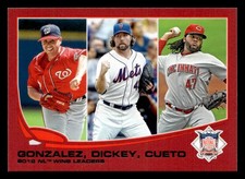 2013 Topps #287 2012 NL Wins (Gio Gonzalez / R.A. Dickey / Johnny Cueto) Red
