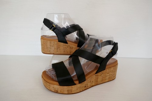 CLARKS KIMMEI KORK SCHWARZ LEDER/LEDER GEFÜTTERT KREUZRIEMEN KEILABSATZ SANDALEN UK STANDARD