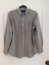 Ralph Lauren Classic Fit Button Down Mens 16 L Black Poplin Gingham Preppy Pony