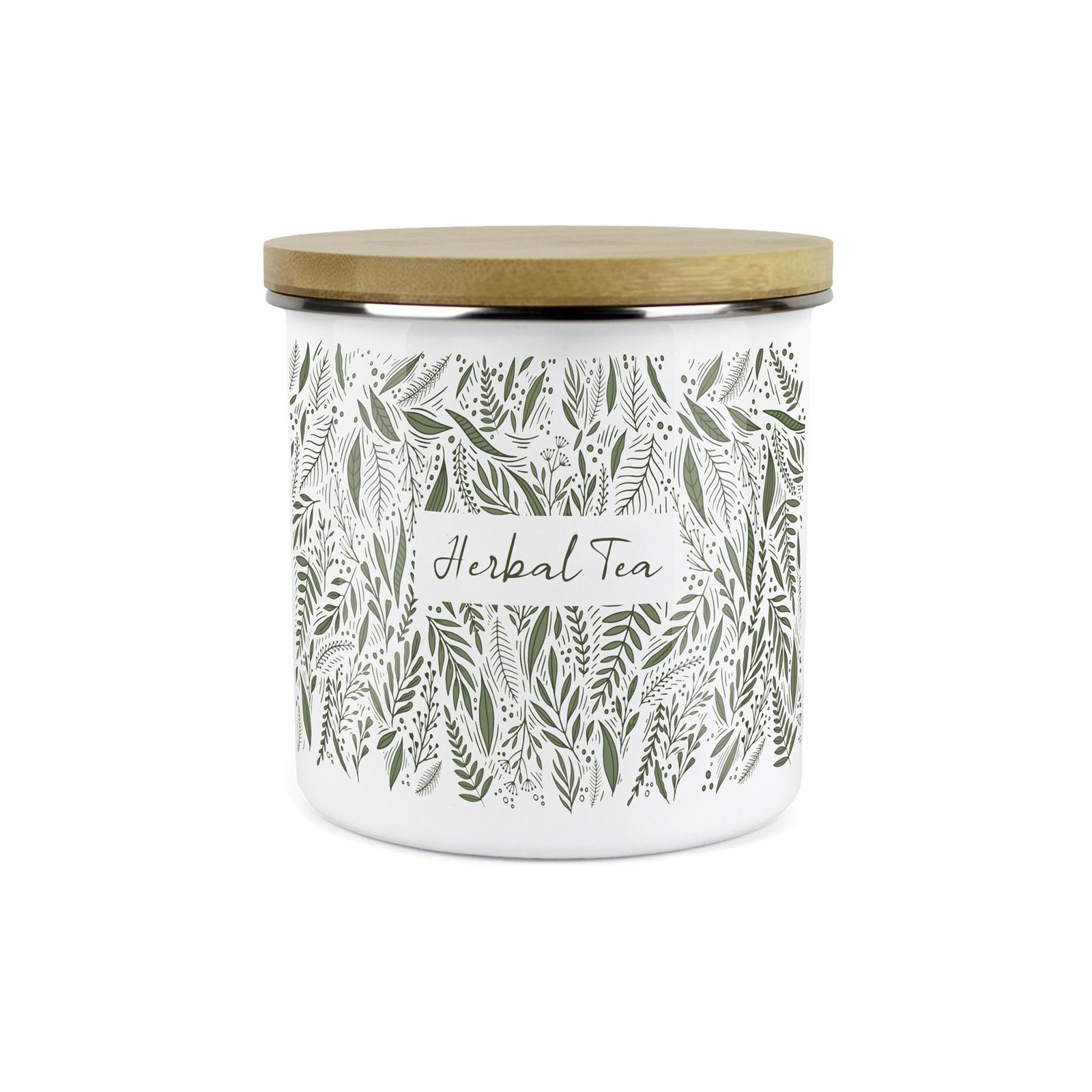 Purely Home - Green Leaves - Enamel Airtight Herbal Tea Storage Canister