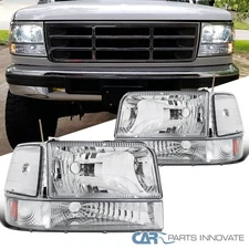 Fit 92-96 F150 F250 F350 Bronco Factory Style Clear Headlight+Corner Bumper Lamp
