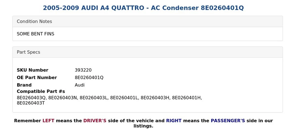 AUDI A4 QUATTRO 2005-2009 - Condensador de CA 8E0260401Q Foto 3 de 4
