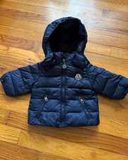 Moncler Baby Hooded Down Puffer Jacket Full Zip Pockets Navy 3-6 Months