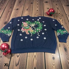 Vintage 90s Ugly Christmas Sweater Teddy Bear Wreath Snowflakes USA Made XL