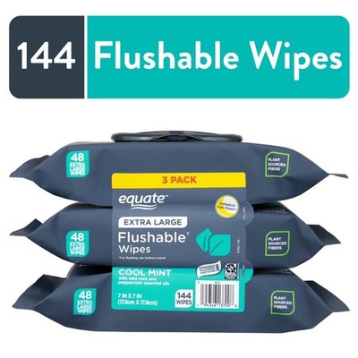 Extra Large Flushable Wet Wipes Cool Mint Scent 144 Count 3 Pack Bulk Moist