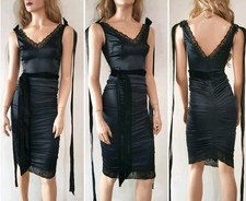 🆓US🛃 SS2007 D&G Dolce&Gabbana lace trimmed silk satin ruched black Dress IT 38