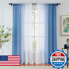 Blue Ombre Sheer Curtains 90 Inch Long for Living Room Bedroom Decor, Gradient C