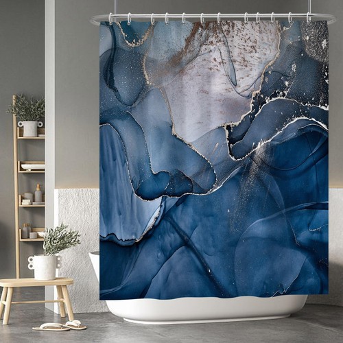 Marineblau Marmor Duschvorhang Gold Linie Risse Gardine Modern Abstrakt Luxus - Bild 6 von 7