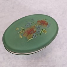 VINTAGE Beautiful Floral TRINKET JEWELRY BOX Frosted Green Glass Hinged Lid