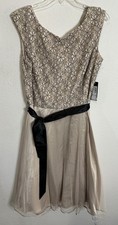 SLNY Lace Overlay Satin Waist Fit & Flare Evening Knee Length Dress Size 12