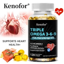 Triple Omega 3-6-9 Supplements Supports Brain Joint Heart Health 120 Pills