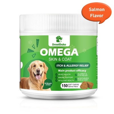 Omega 3 Fish Oil for Dogs 150 Chews Skin and Coat Supplement Salmon Flavor