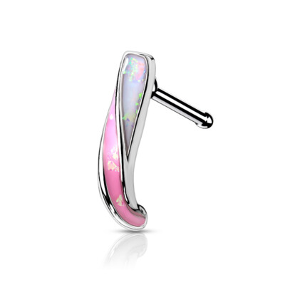 Nose Crawler Hugger Bone Stud Opalite Glitter Paved Twist 20 Gauge