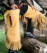 Western Cowboy Leather Chap With Fringes Leather Pant Riding Leather Chaps