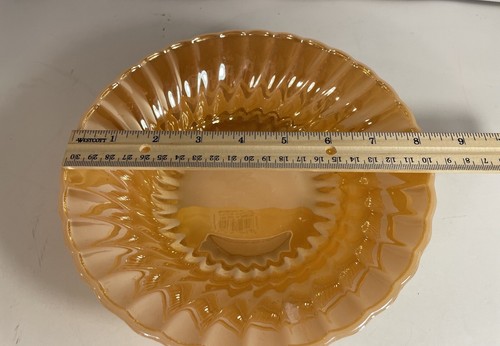 Vintage Fire King Anchor Hocking Peach Luster Swirl 8 1/2” Glass Serving Bowl - Picture 4 of 5