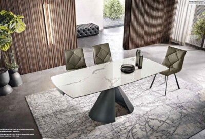 Tavolo Moderno Allungabile A Rotazione Base Antracite E Piano In