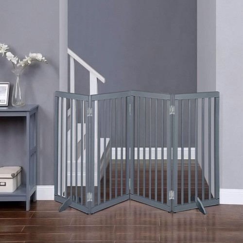 3/4 Panels Folding Pet Gate Freestanding Wooden Dog Fence Safety Barrier Divider - Picture 32 of 35