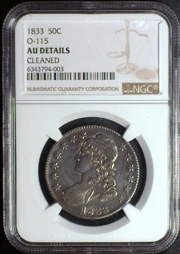 1833 Overton/O-115 R-5+ NGC AU Details Bust Half Dollar