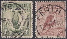 Australia  1932 1/- Lyre Bird SG 140 & 6d Kookaburra SG 146  good used